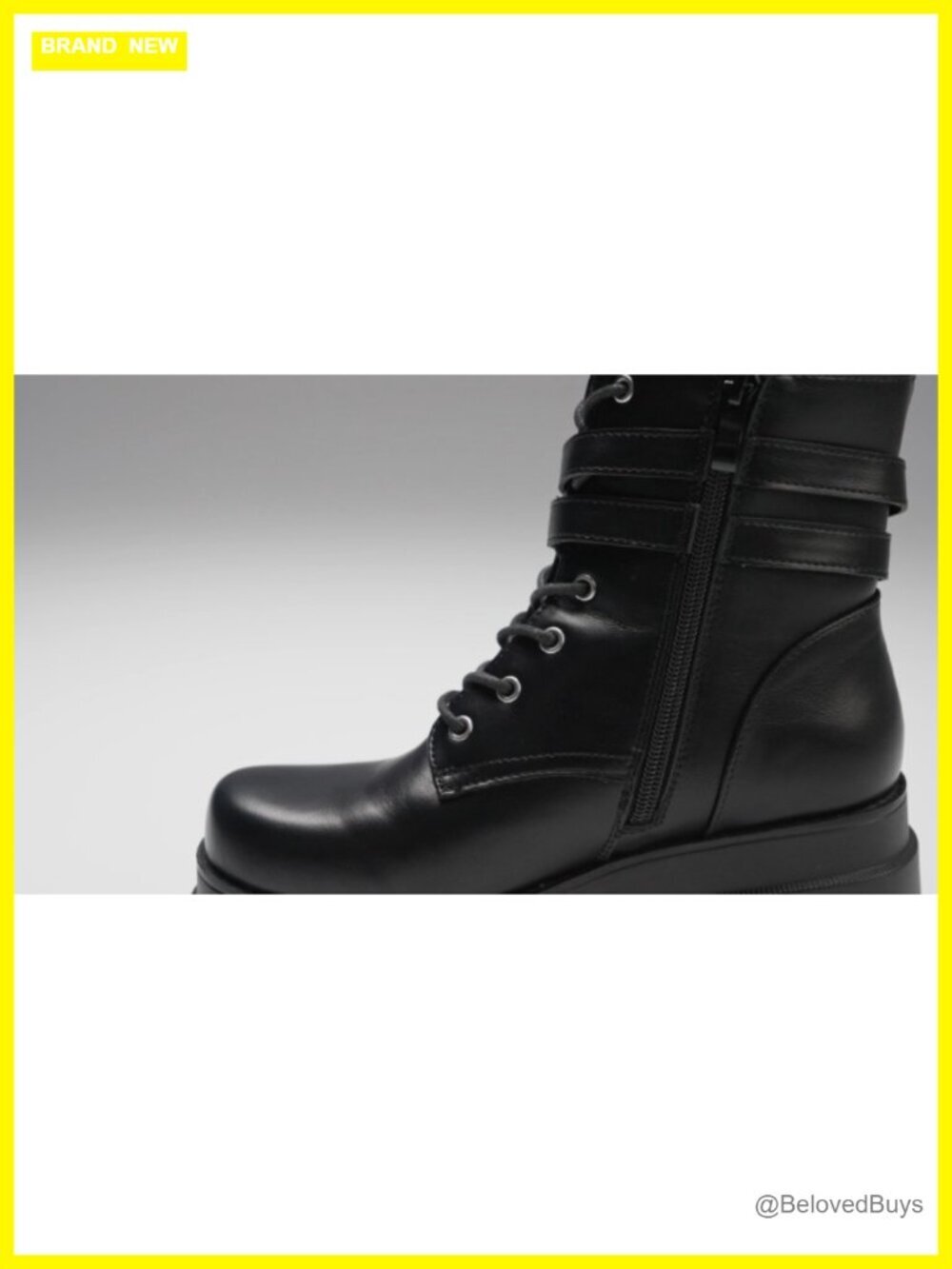 Women's Platform Combat Ankle Boots Chunky High Heel Lace Up Motorcycle Booties - Picture 7 of 7